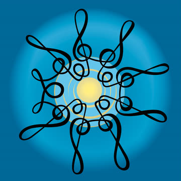 Logo Klangraum: Violinschlüssel im Kreis um eine Sonne